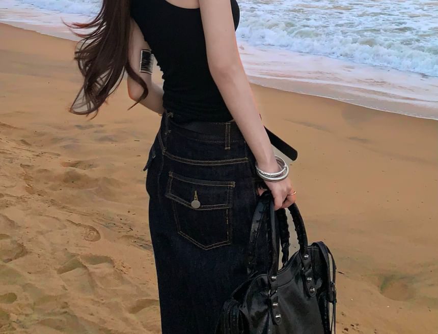 Tank Top One-Shoulder Snake Slim Print Fit Halter