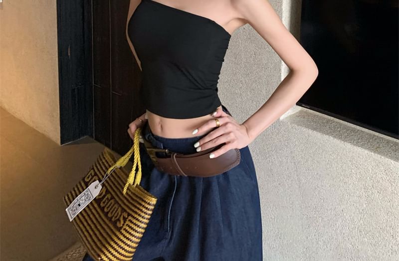 Halter Plain Lace Panel Padded Crop Slim Fit Top