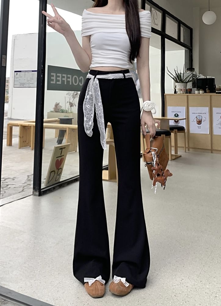 High Waist Plain Bootcut Pants