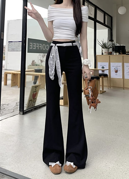 High Waist Plain Bootcut Pants