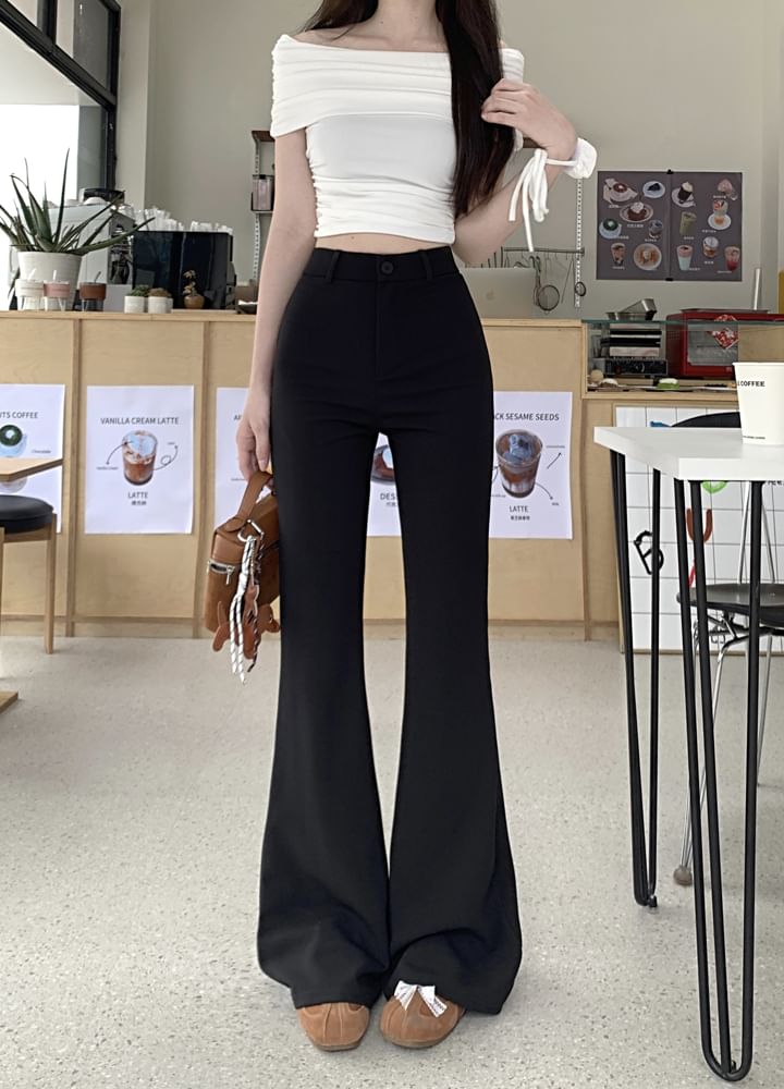 High Waist Plain Bootcut Pants