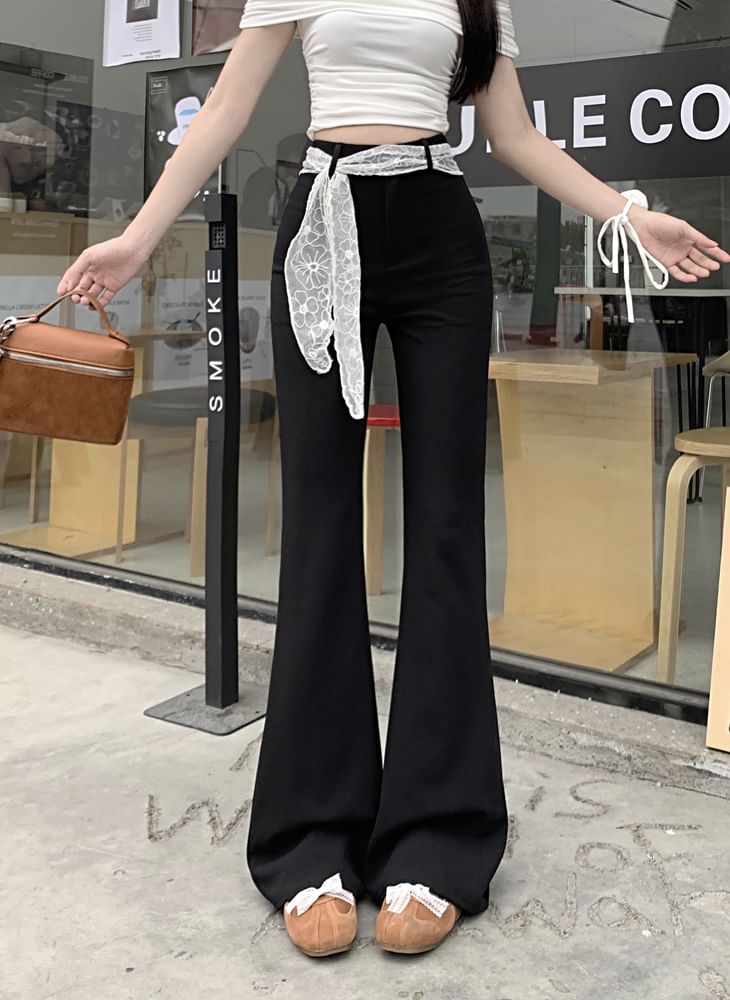 High Waist Plain Bootcut Pants