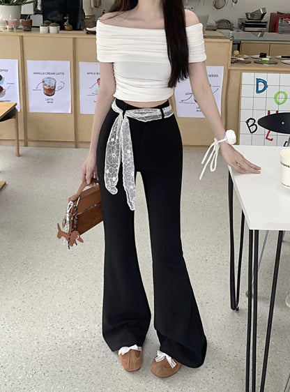 High Waist Plain Bootcut Pants