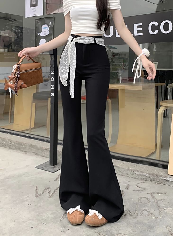 High Waist Plain Bootcut Pants