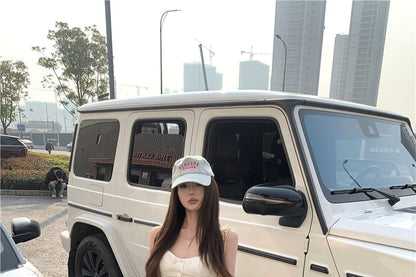 Lace Trim Button-Up Crop Camisole Top / Low Rise Washed Lace Panel Wide Leg Cargo Jeans