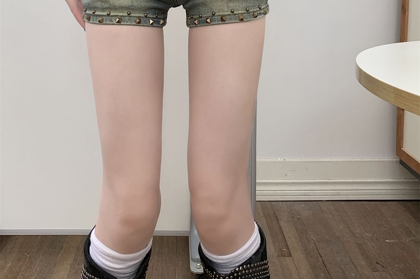 Low Rise Washed Studded Denim Shorts