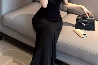 Sleeveless V-Neck Lace Panel Maxi Mermaid Dress