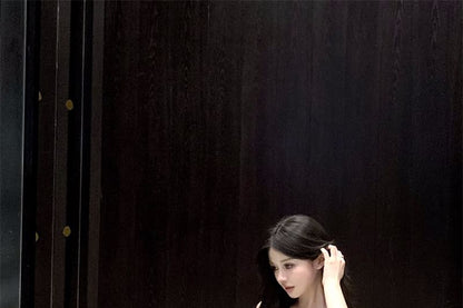 Spaghetti Strap Plain Lace Panel Ruffle Ruched Slit Maxi A-Line Dress