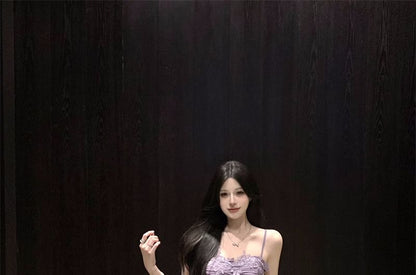 Spaghetti Strap Plain Lace Panel Ruffle Ruched Slit Maxi A-Line Dress