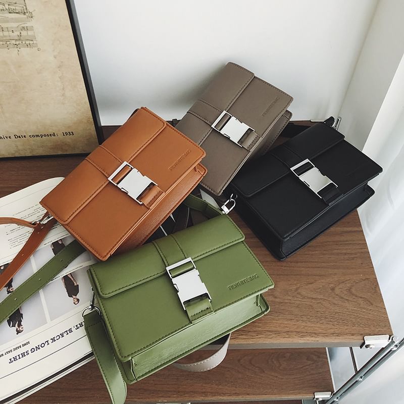 Leather Crossbody Faux Bag Flap Buckled Plain