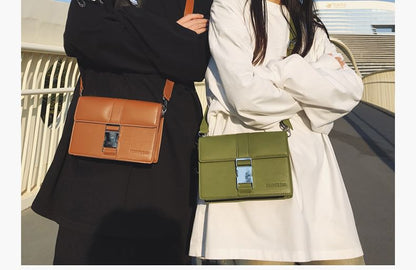 Leather Crossbody Faux Bag Flap Buckled Plain