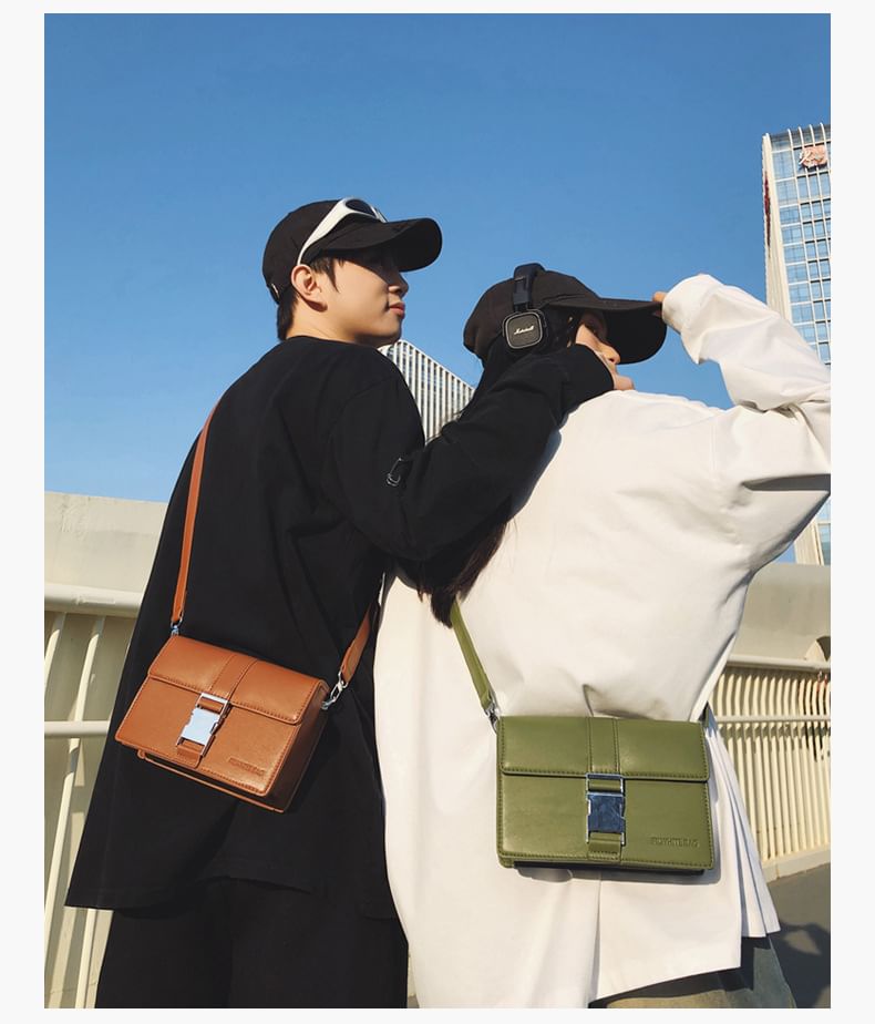 Leather Crossbody Faux Bag Flap Buckled Plain