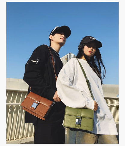 Leather Crossbody Faux Bag Flap Buckled Plain