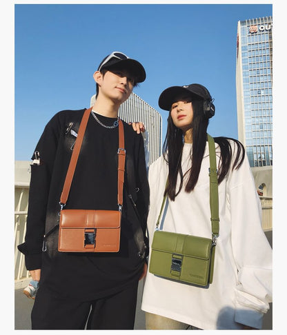 Leather Crossbody Faux Bag Flap Buckled Plain