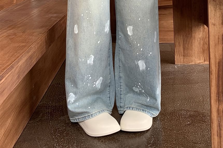 High Waist Washed Ripped Wide Leg Jeans