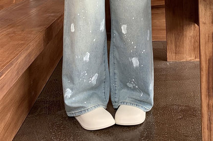 High Waist Washed Ripped Wide Leg Jeans