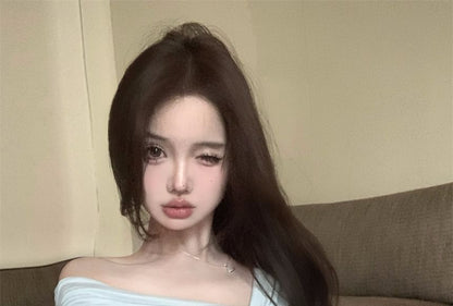 Short-Sleeve One-Shoulder Plain T-Shirt