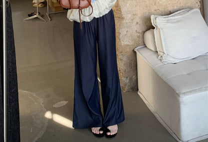 Plaid Panel Asymmetrical Cami Top / High Waist Washed Wide Leg Jeans