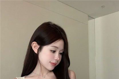 V-Neck Button Panel Lace Tank Top