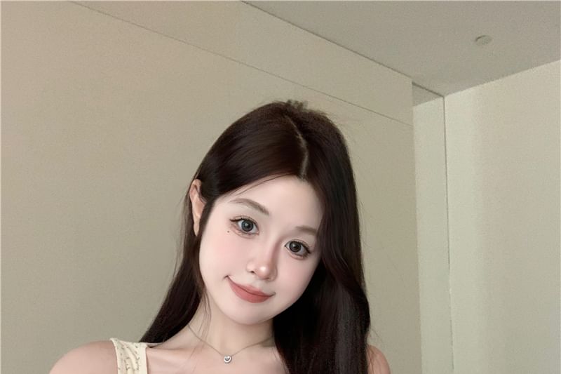 V-Neck Button Panel Lace Tank Top