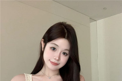 V-Neck Button Panel Lace Tank Top