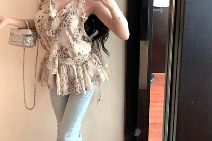 Halter Leopard Print Ruffle Top