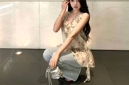 Halter Leopard Print Ruffle Top