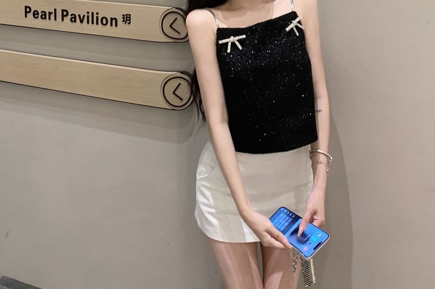 Glitter Bow Rhinestone Cami Top