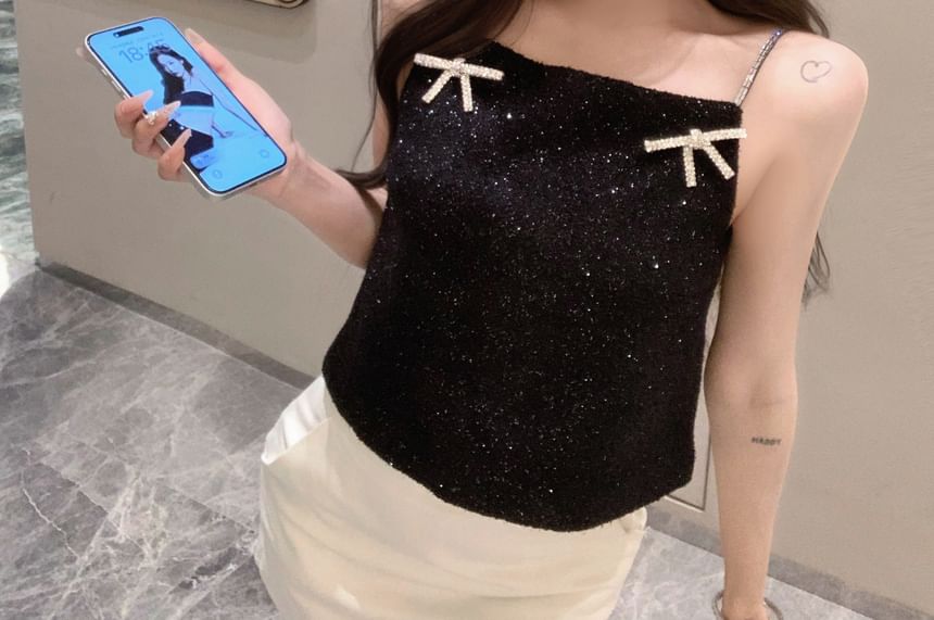 Glitter Bow Rhinestone Cami Top