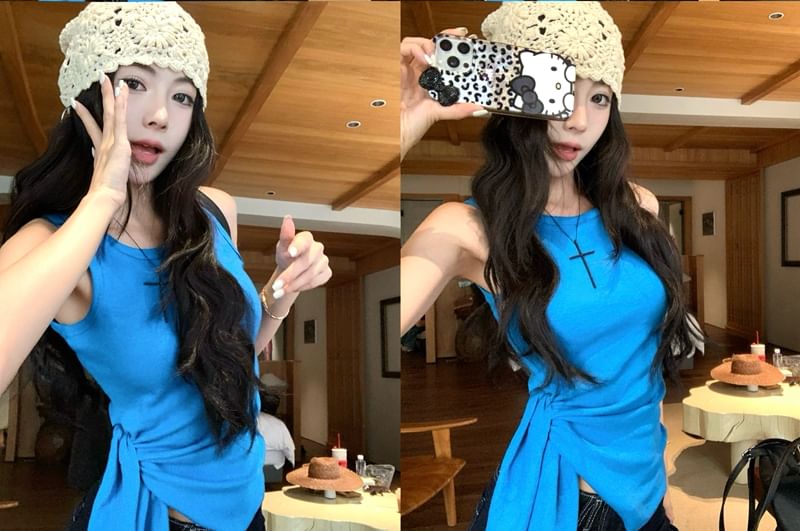 Crew Neck Plain Tie-Up Tank Top