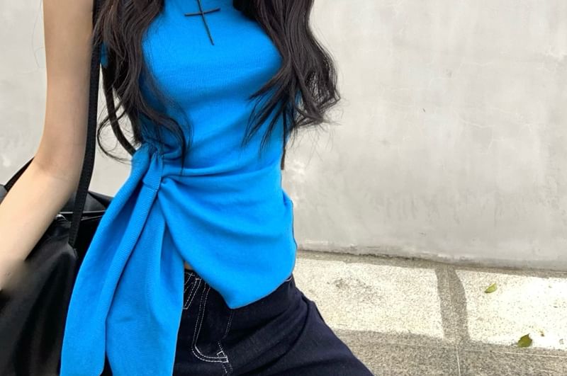 Crew Neck Plain Tie-Up Tank Top