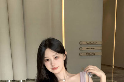 Set: Scoop Neck Plain Tank Top + Tie Shoulder Deep Plunge Plain Camisole Top