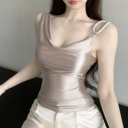 Cowl Neck Plain Asymmetrical Camisole Top