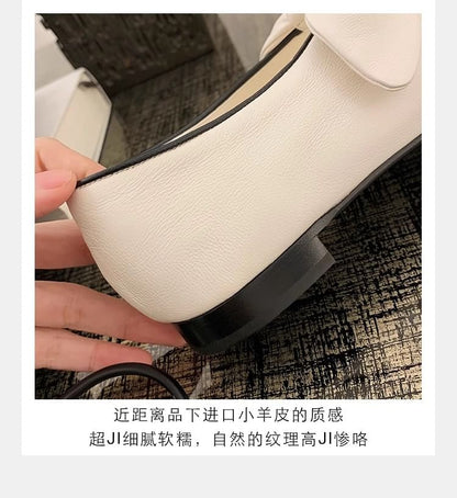 Faux Leather Bow Two Tone Ballet Flats