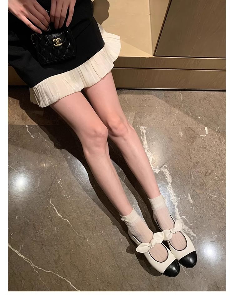 Faux Leather Bow Two Tone Ballet Flats