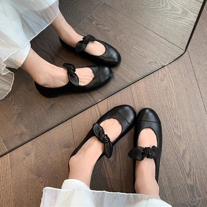 Faux Leather Bow Two Tone Ballet Flats