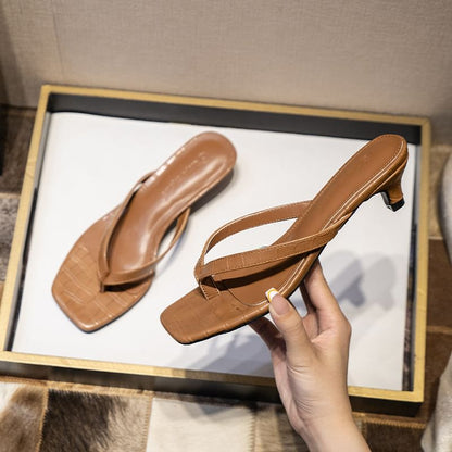 Low Heel Plain Flip Flops