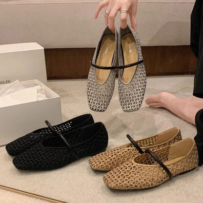 Square Toe Plain Woven Flats