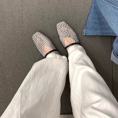 Square Toe Plain Woven Flats
