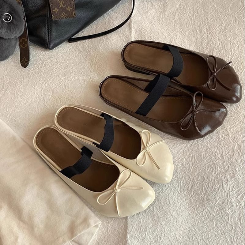 Faux Leather Plain Bow Ballet Flats