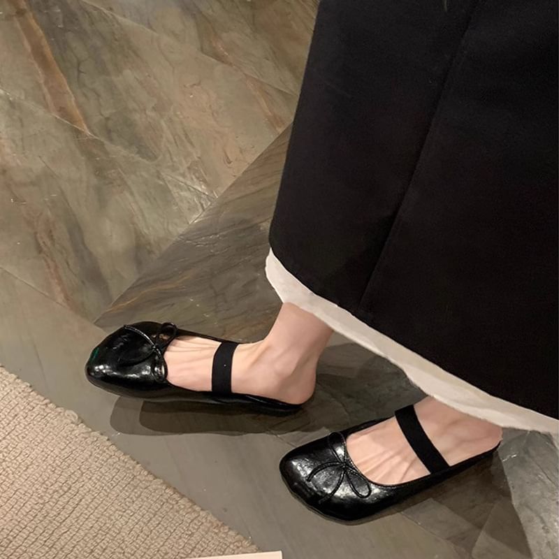 Faux Leather Plain Bow Ballet Flats