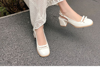 Mid Heel Plain Bow Slingback Sandals