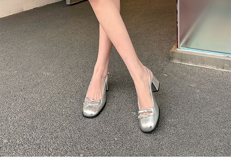 Mid Heel Plain Bow Slingback Sandals