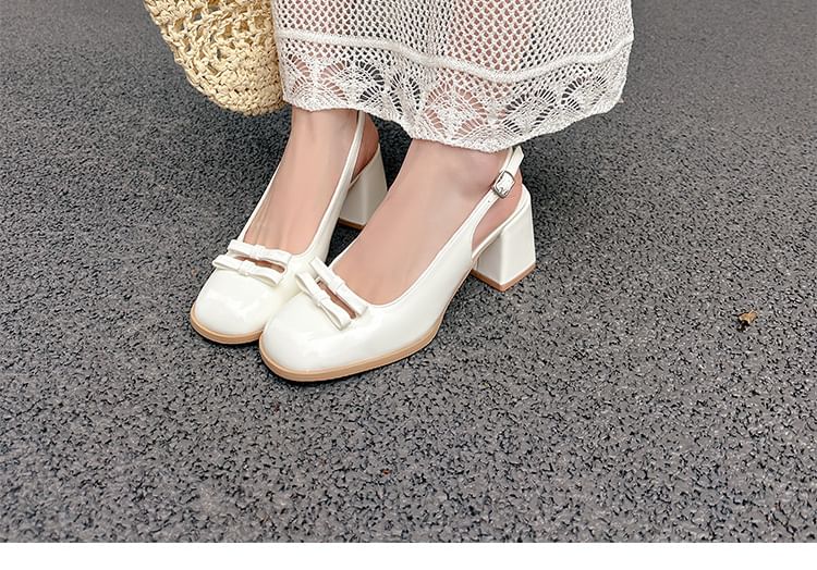 Mid Heel Plain Bow Slingback Sandals
