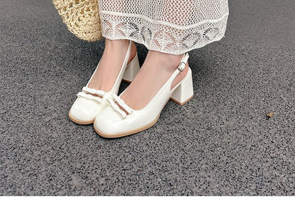 Mid Heel Plain Bow Slingback Sandals