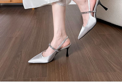 High Heel Rhinestone Pointy Slingback Sandals