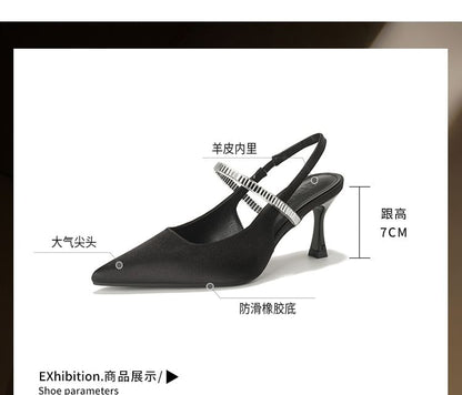 High Heel Rhinestone Pointy Slingback Sandals