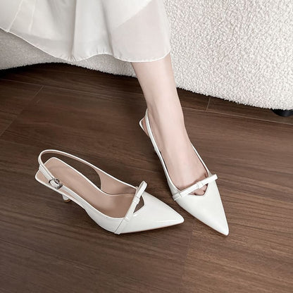 High Heel Plain Bow Pointy Slingback Sandals