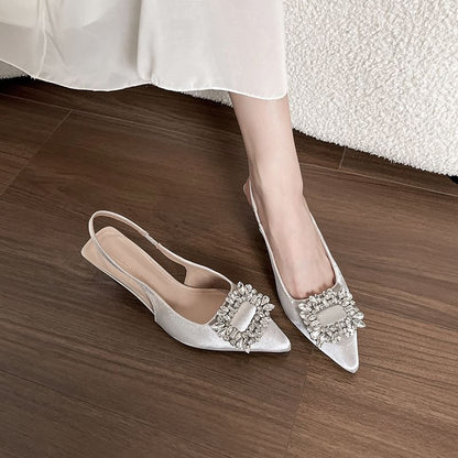 High Heel Plain Rhinestone Pointy Slingback Sandals