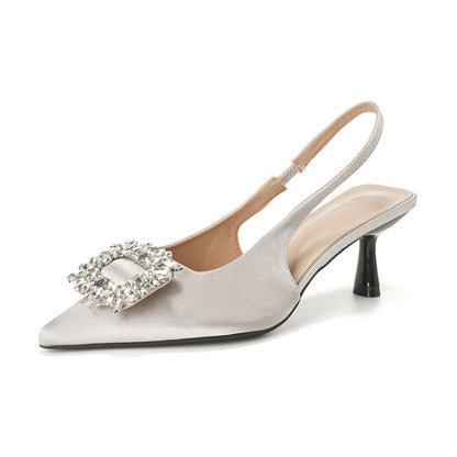 High Heel Plain Rhinestone Pointy Slingback Sandals